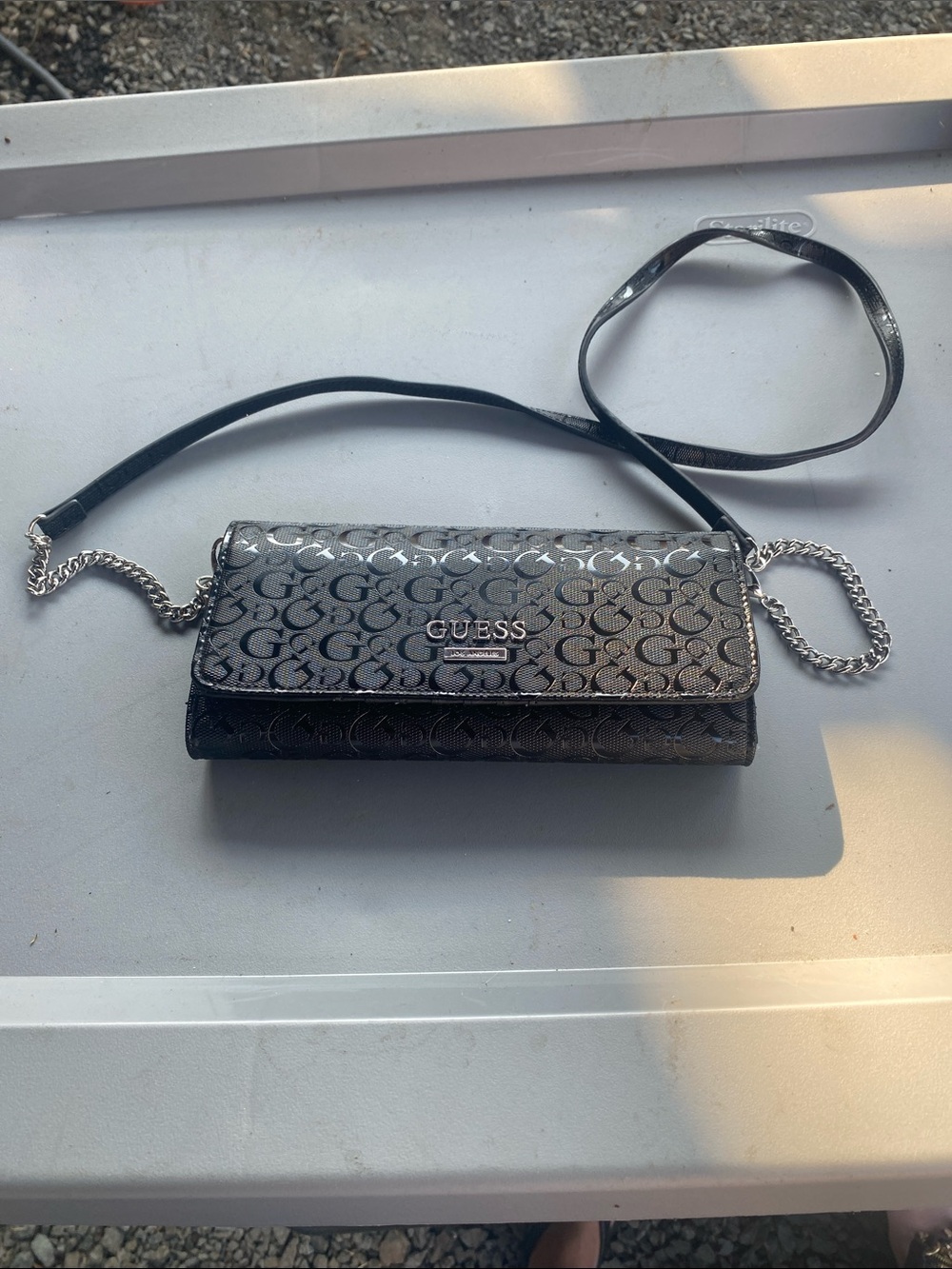 GUESS Black Logo Convertible Crossbody Wallet with Chain